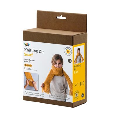 Gift kit for children to make knitting ocher scarf