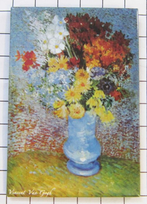 koelkastmagneet Van Gogh blauwe vaas met bloemen