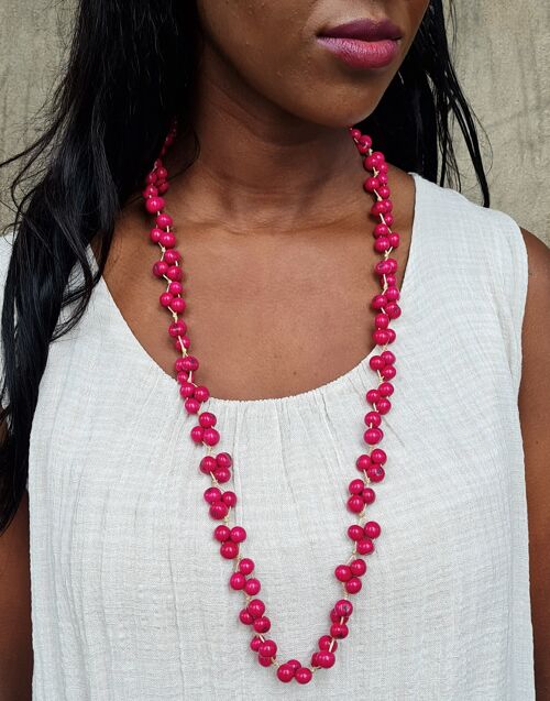 Acai Berry Long Necklace - Berry Pink