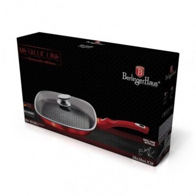 Grill pan with lid, 28 cm, Metallic Line Burgundy Edition