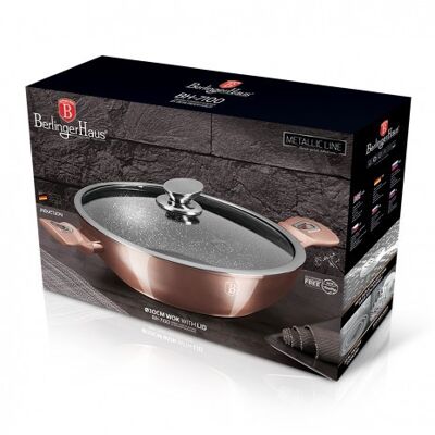 Wok with lid, 30 cm, Metallic Line Rose Gold Edition