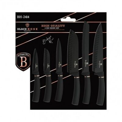 6 pcs knife set, black- rose gold