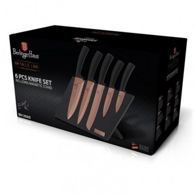 6 pcs knife set with magnetic stand, rose gold