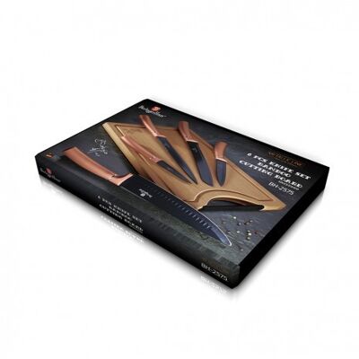 6 pcs knife set with bamboo cutting board, rose gold