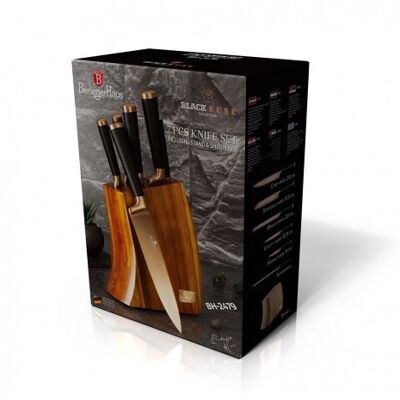 7 pcs knife set with wooden stand, rose gold