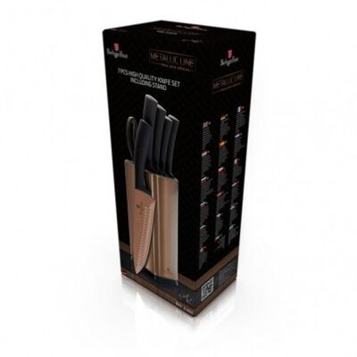 7 pcs knife set with stand, rose gold
