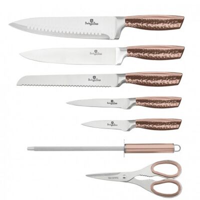 8 pcs knife set with acrylic stand, rose gold