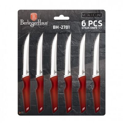 6 pcs steak knife set, burgundy