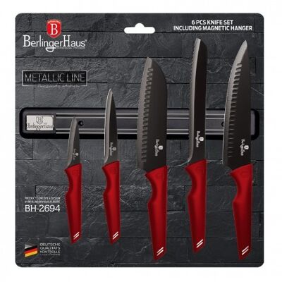 6 pcs knife set with magnetic hanger, burgundy