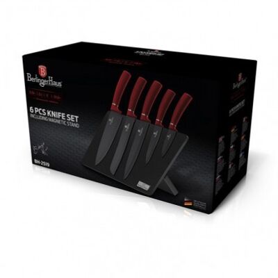 6 pcs knife set with magnetic stand, burgundy