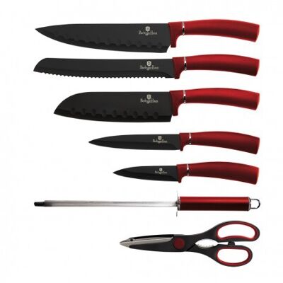 8 pcs knife set with acrylic stand, burgundy