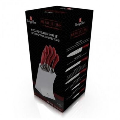 6 pcs knife set with stainless steel stand, burgundy
