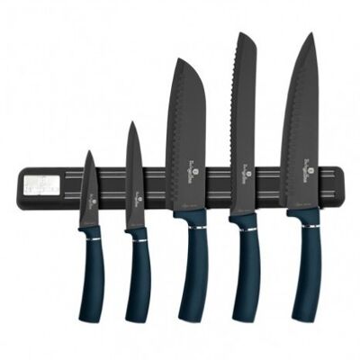 6 pcs knife set with magnetic hanger, aquamarine
