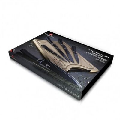 6 pcs knife set with bamboo cutting board, black