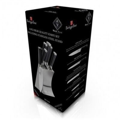 6 pcs knife set with stainless steel stand, black- silver