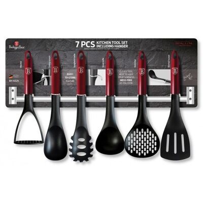 7 pcs kitchen tool set with stainless steel hanger, burgundy