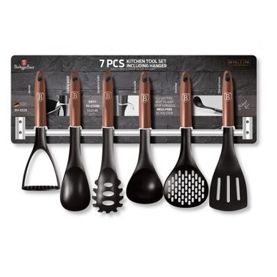 7 pcs kitchen tool set with stainless steel hanger, rose gold