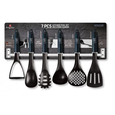 7 pcs kitchen tool set with stainless steel hanger, aquamarine