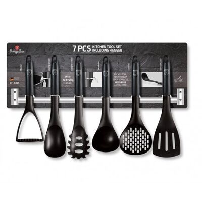 7 pcs kitchen tool set with stainless steel hanger, black