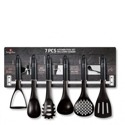 7 pcs kitchen tool set with stainless steel hanger, black