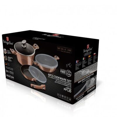 6 pcs cookware set with detachable handle, Metallic Line Rose Gold Edition