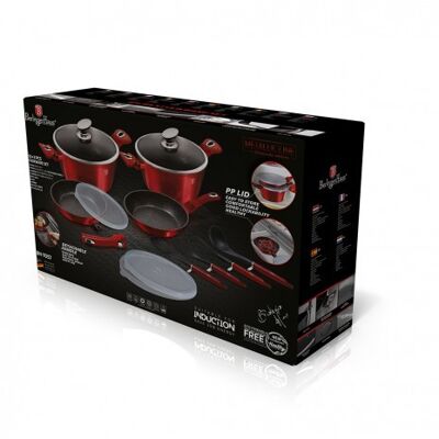 13 pcs cookware set with detachable handle, Metallic Line Burgundy Edition