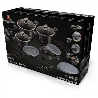 22 pcs cookware set with detachable handle, Metallic Line Carbon Pro Edition