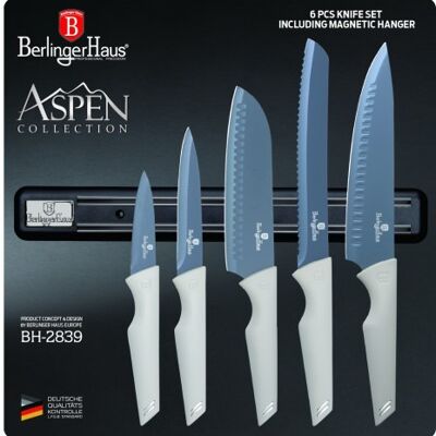 6 pcs knife set with magnetic hanger, matt grey