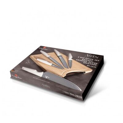 6 pcs knife set with bamboo cutting board, matt grey