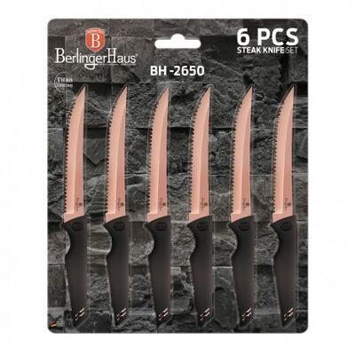 6 pcs steak knife set, rose gold