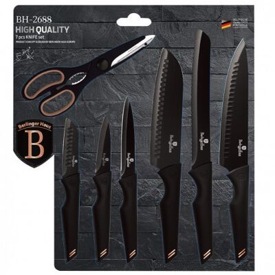 7 pcs knife set, black- rose gold