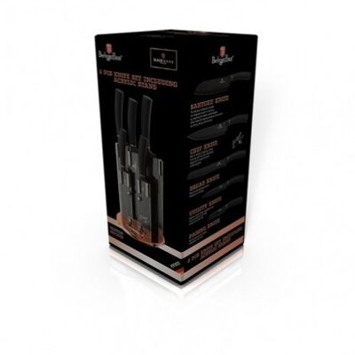 6 pcs knife set with acrylic stand, black- rose gold