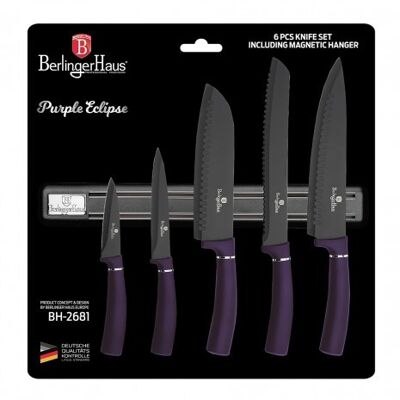 6 pcs knife set with magnetic hanger, purple