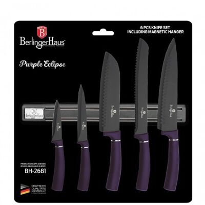 6 pcs knife set with magnetic hanger, purple