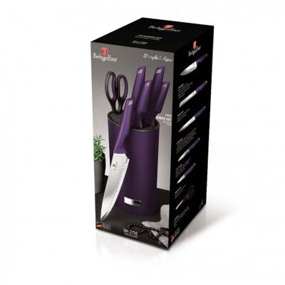 7 pcs knife set with stainless steel stand, purple