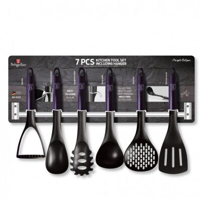 7 pcs kitchen tool set with stainless steel hanger, purple