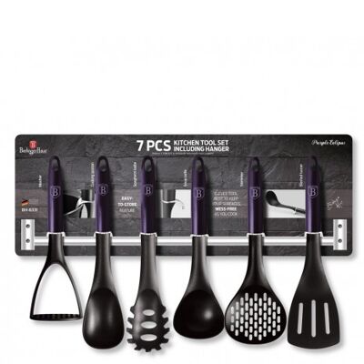7 pcs kitchen tool set with stainless steel hanger, purple