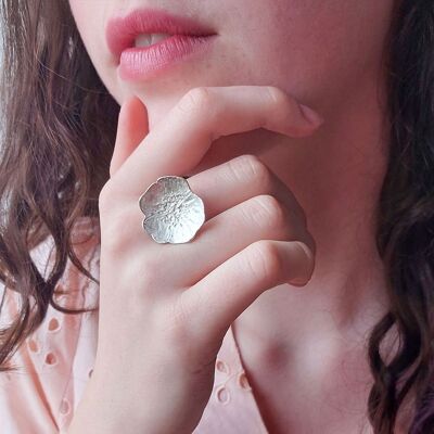 Anello grande fiore rosa in argento sterling - Confezione al dettaglio di 5 diverse dimensioni