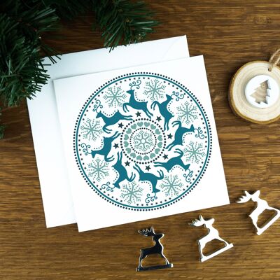 Circle of Reindeers: Blues, No.1, Luxury Christmas Card.