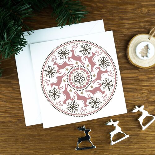 Circle of Reindeers: Pinks, No.1, Luxury Christmas Card.
