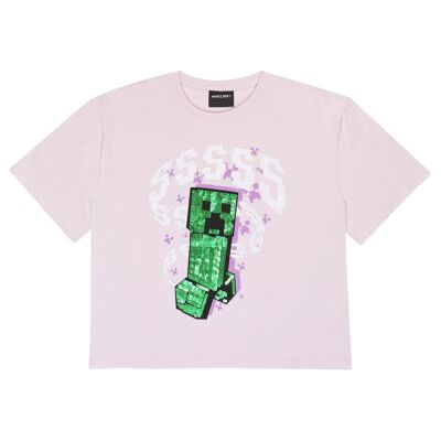 Minecraft Sequin Creeper Girls Cropped T-Shirt