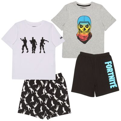 Fortnite Gradient Skull & Dancing Emotes Kids Short Pyjamas Twin Pack