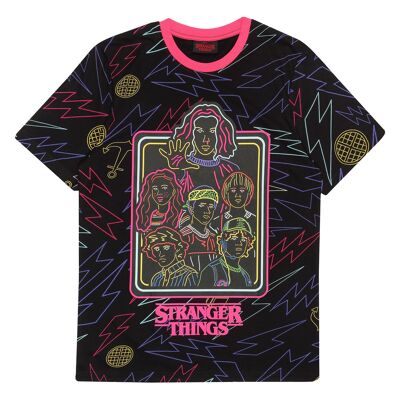 Stranger Things Neon Characters Print Adults T-Shirt
