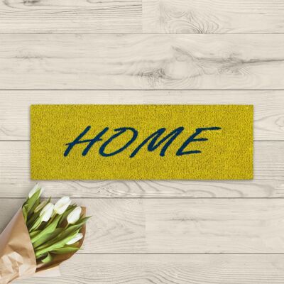 coir doormat; Sayings Home blue, mat green