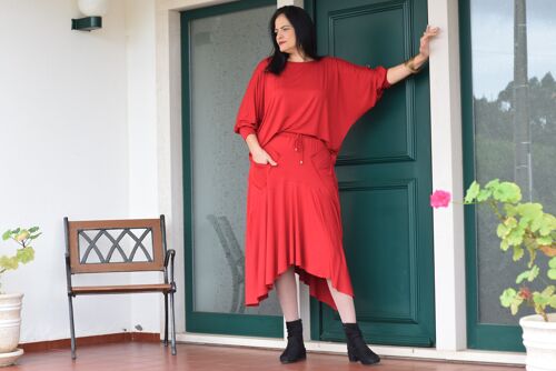 Plus Size Set ORIGAMI / Plus Size Jumper and Skirt Set (red)