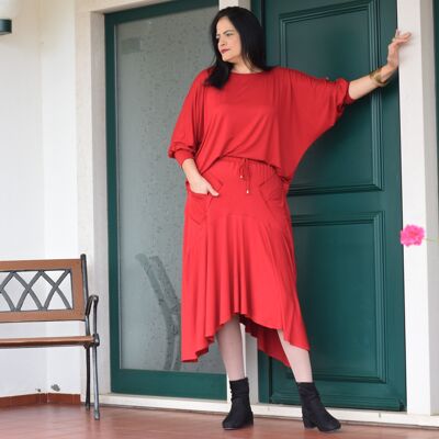 Plus Size Set ORIGAMI / Plus Size Jumper and Skirt Set (red)