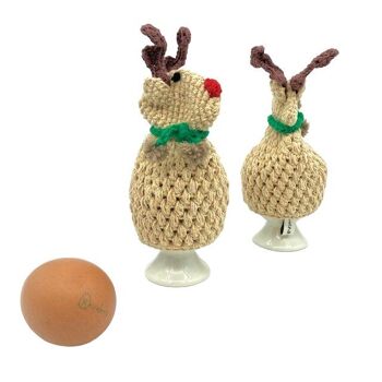 renne durable Rudolph chauffe-œufs de Noël + écharpe - coton biologique - coquetier - fait à la main au Népal - crochet œuf de renne confortable 5