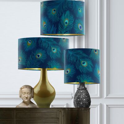 Lampshade pack of 3 mixed sizes - Peacock feathers Blue & Green