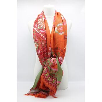 Etole foulard écharpe en laine imprimée motif Altai mandalas orange 1