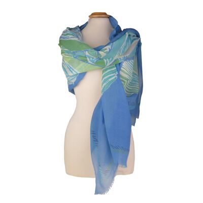 Wool stamen stole with large blue feather motif